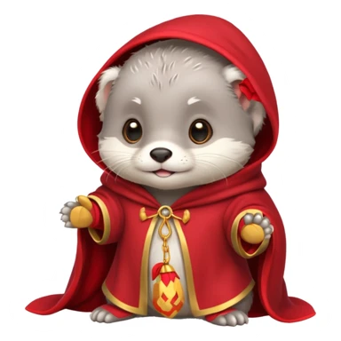 baby grey otter, in magic red cloak sticker