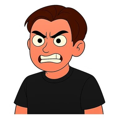 Change the hair color to a rich brown shade matching the fourth image, keep the shirt black, everything else the same, transparent background, maintain the original style and details. sticker