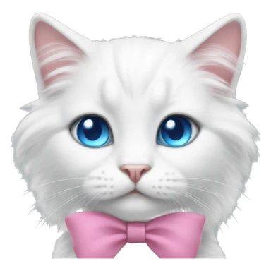 White cat with long hair and blue eyes with a pink bow  sticker