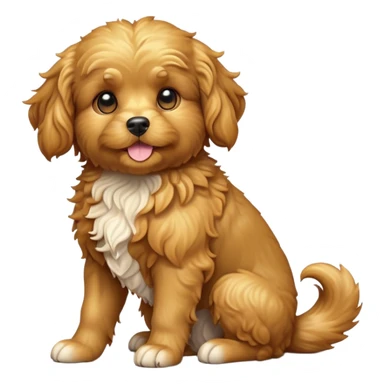 cinematic-[cavoodle dog]-realistic-full-body-sitting-emoji,-tail-resting-loosely-beside-its-paws,-head-tilted-dramatically,-curly-[solid golden]-fur,-simplified-yet-realistic-focused-features,-highly-detailed,-glowing-with-an-almost-sarcastic-glow sticker
