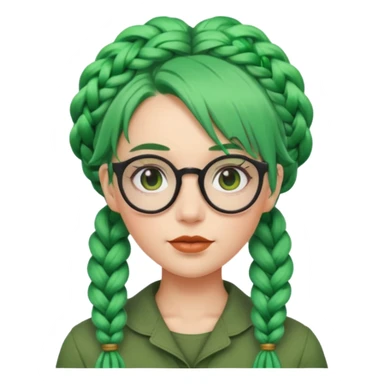 woman with green hairs, braids and spectacle, big visible braids and unique face shape sticker
