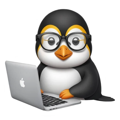 Penguin working on a MacBook sticker
