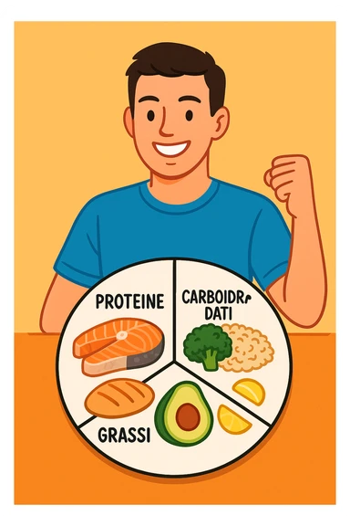 uomo che fa alimentazione attraverso i giusti macronutrienti. Scritte in ITALIANO sticker