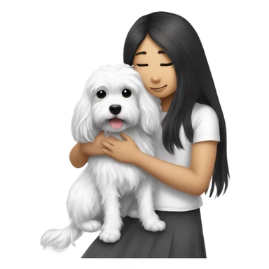 Black and white cavoodle getting hugged by long hair Asian girl sticker