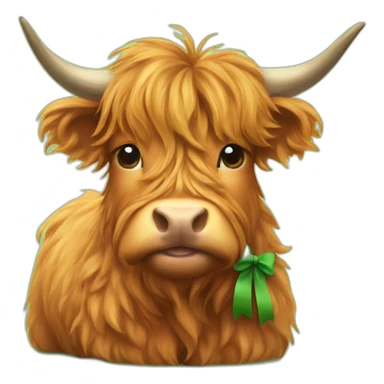 Maple the highland cow with a green bow on top of her head sticker