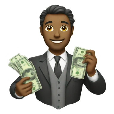 rich man holding cash sticker