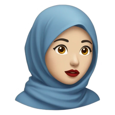 Asian women wearing blue indigo hijab with red lipstick with shocked face sticker