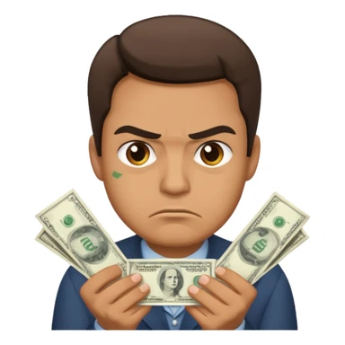 a guy who holds his money in his hands and looks angrily because he doesn't want to share it with anybody, he is a cheapskate  sticker