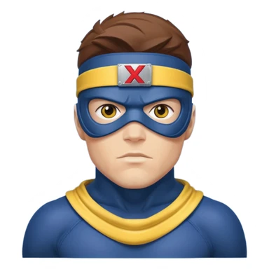 marvel superhero cyclops x-men. blue cowl with iconic yellow visor with red stripe through sticker