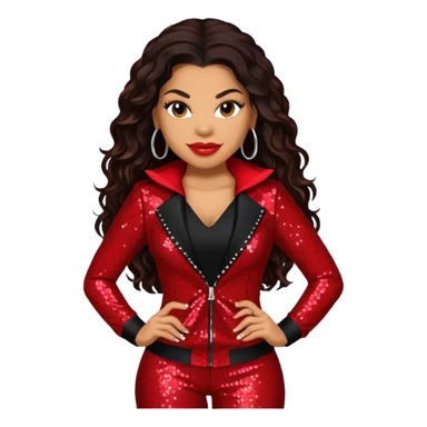 Jordin Sparks with long dark brown hair, red sequin outfit sticker