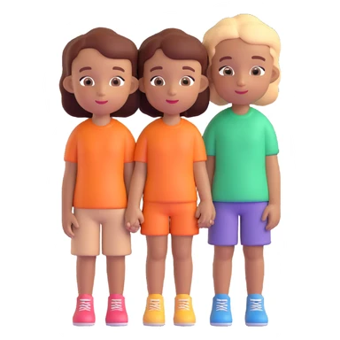 Create a new version combining the boy and girl into one image in the same cartoonish 3D style. Make their skin color the same for both characters. Keep the background neutral or transparent. Feel free to change their poses or arrangement for variety. sticker