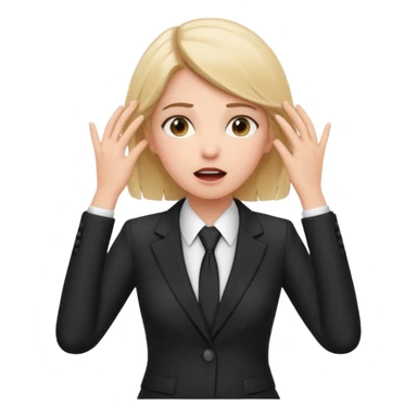 white girl in formal suit surprised, hands on head sticker