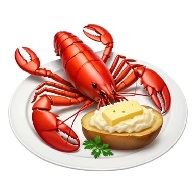 seafood lobster on a plate with butter and potato  sticker