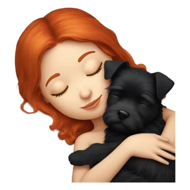 Red hair girl sleep with her maltese black dog sticker