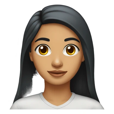 A head and shoulders shot of a 33 year old South Asian woman, with long black hair,   with brown eyes wearing a t-shirt. sticker