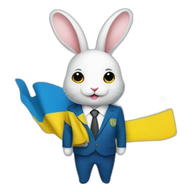 a rabbit in a suit in the color of the Ukrainian flag sticker