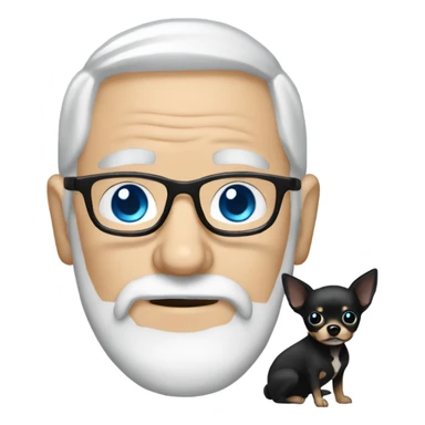 Old man with blue eyes goatee beard ball cap holding black Chihuahua long hair sticker