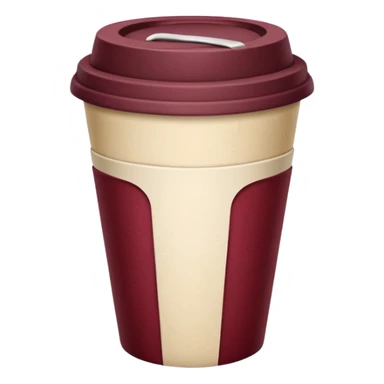 A takeaway coffee cup emoji with a burgundy and cream color theme sticker