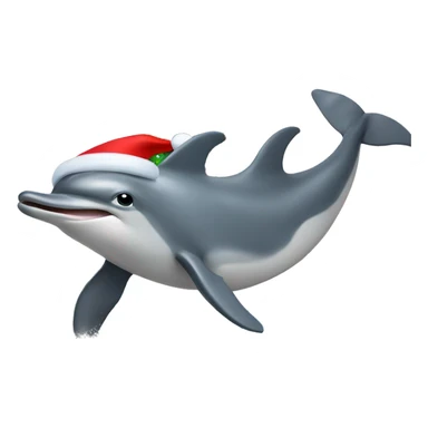 Dolphin riding a wave holding a Christmas tree sticker