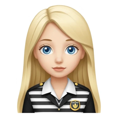 blue eyes blonde girl IN VERTICLE BLACK AND WHITE STRIPES UNIFORM LONG HAIR sticker