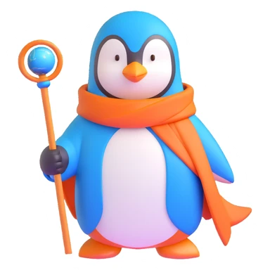 penguin wizard with a blue robe and magical staff sticker