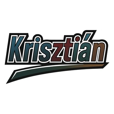 Text design of the name 'Krisztián' in a masculine, modern gradient font with precise Hungarian characters, dark contour, extra thick, prominent white border as in the uploaded sample, dynamic slanted underline, masculine color shades including blue, gray, burgundy, green, and brown, 1000x1000 px, PNG, transparent background. sticker