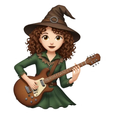 Brown eyes, brown hair curly forest witch playing electric guitar sticker
