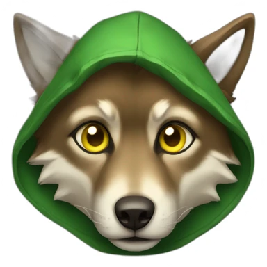 small brown wolf with yellow eyes and a green hood that sadly sticker