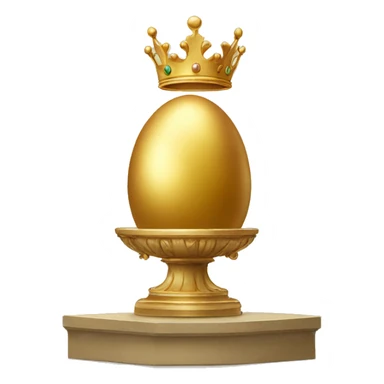 golden egg on short pedestal wearing a crown sticker