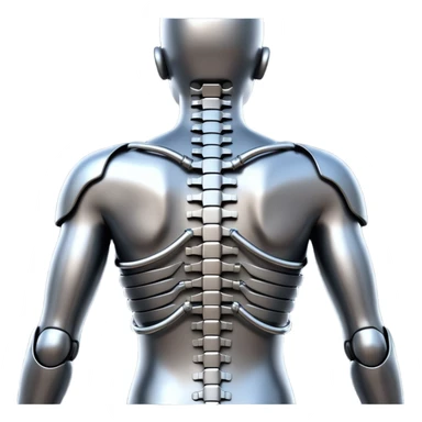 3D render of Exoskeleton Spine, futuristic cyborg aesthetic, fusion of organic skin and chrome metal, chrome metal vertebrae on a human back, emoji style, isolated on white background --v 6.0. sticker
