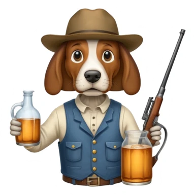 hillbilly basset hound head body of  man with moonshine and gun emoji sticker