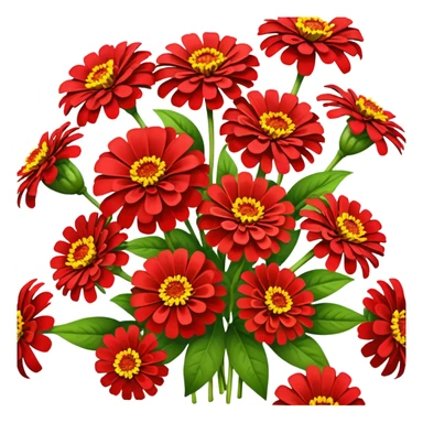 big bouquet red Yellow Zinnia, luxuriant, stem, leaf sticker
