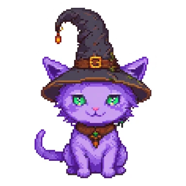 purple witch cat with a hat sticker
