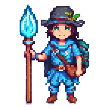 common adventurer holding a water staff, water type sticker
