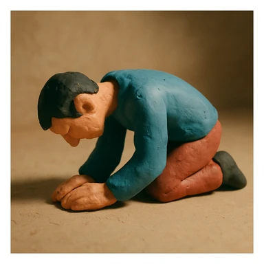 side view of a man kneeling and bowing, gesture of submission sticker