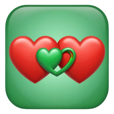 two hearts orbiting each other. one is red, the other is green sticker