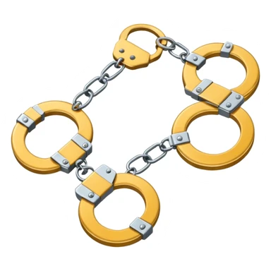Handcuffs with one of the chain links connecting the cuffs broken sticker