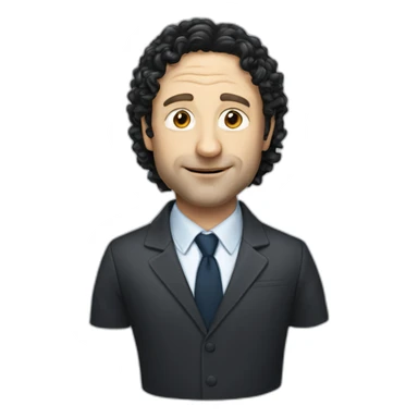 tim robinson with shoulder length curly black hair, wide triangular shape sticker