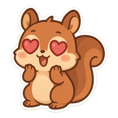 cute and expressive squirrel with hearts instead of eyes, no text sticker