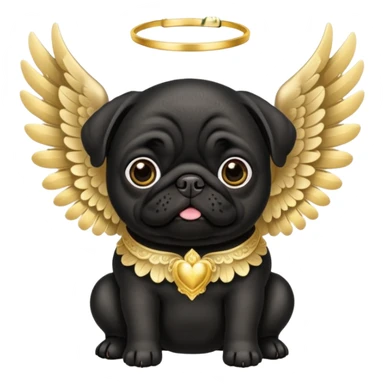 Black pug with beautiful ornate cream and gold angel wings sticker