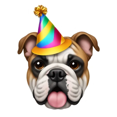 Bulldog with solid black face with party hat sticker