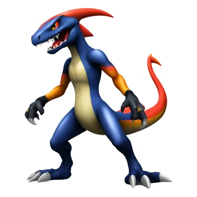 Black, Modern, Futuristic, Cool, Edgy, Badass Punk-style Garchomp-Charmeleon-Croconaw Fakémon-Digimon  full body sticker