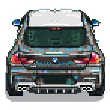 BMW M8 Black edition car, pixel art style, rear view sticker