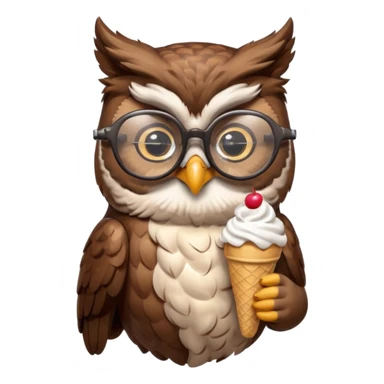 owl wearing glasses eating ice cream sticker