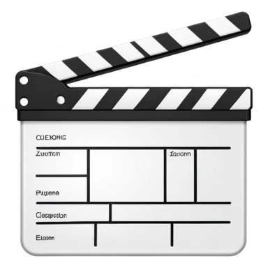 movie clapperboard with geometric outline, precise thin black lines and only one diagonal line crossing through, clean design sticker