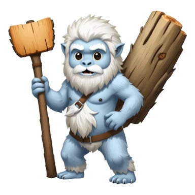 yeti, carrying a big wood sticker