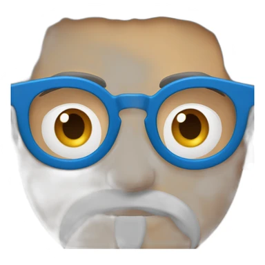 cara de hombre con barba blanca, lentes azules redondos, cejas café intenso, sorprendido sticker