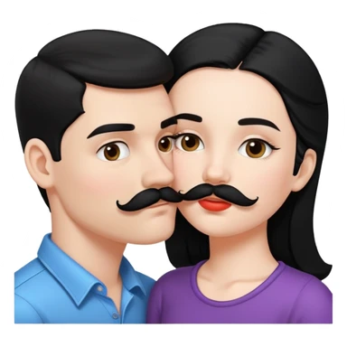 White boy with black mustache kissing white girl with black hair sticker