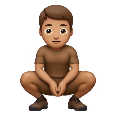 Man squatting with poop emoji underneath sticker