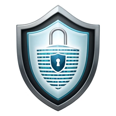 An icon featuring a shield with a digital lock, binary code, and a hacker silhouette in the background, symbolizing cybersecurity. The design includes firewalls, encrypted data streams, and warning alerts. Transparent background highlights protection of digital systems and information. sticker